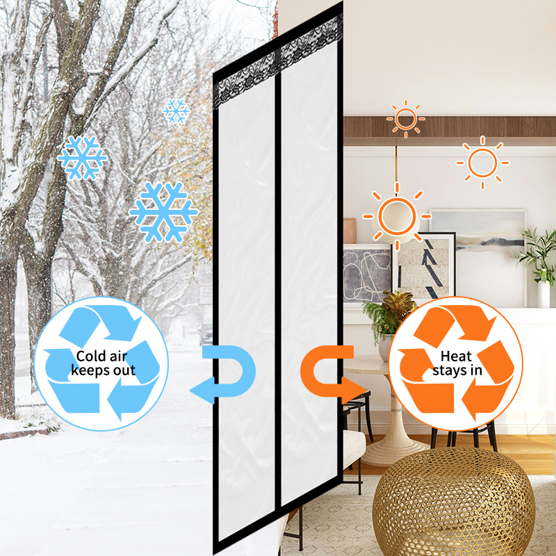 Transparent Insulated Door Curtain, Magnetic Thermal Door Cover Screen Door Self-Closing Privacy Door Screen Hands Free for Pati