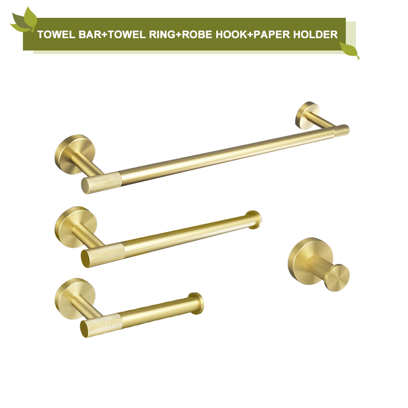 Accesorios de baño de oro cepillado, soporte de toalla, soporte de taza, colgador de anillo de toalla, soporte de papel, soporte de cepillo de inodoro, gancho para abrigo