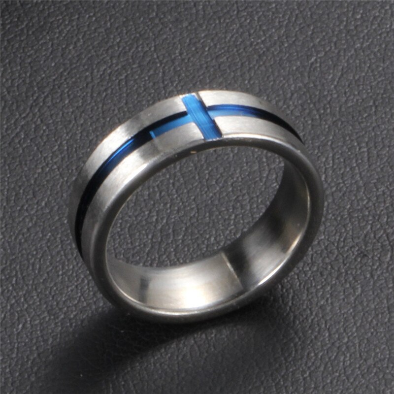 Modyle tunn blå linje rostfritt stål ring bröllop märken 6mm silver färg rostfritt stål punk ringar för män smycken