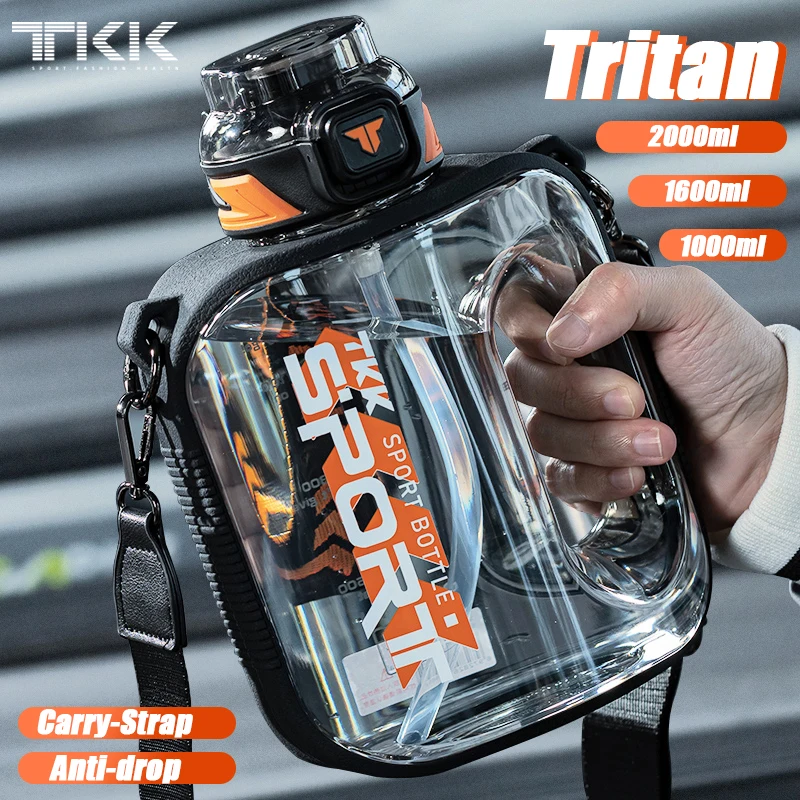 Tkk 1/1.6/2l Sportwaterfles Tritan Creatieve Beker Met Grote Capaciteit Hittebestendige Outdoor Reisketel Voor Volwassenen Sportschool Fitnesskannen