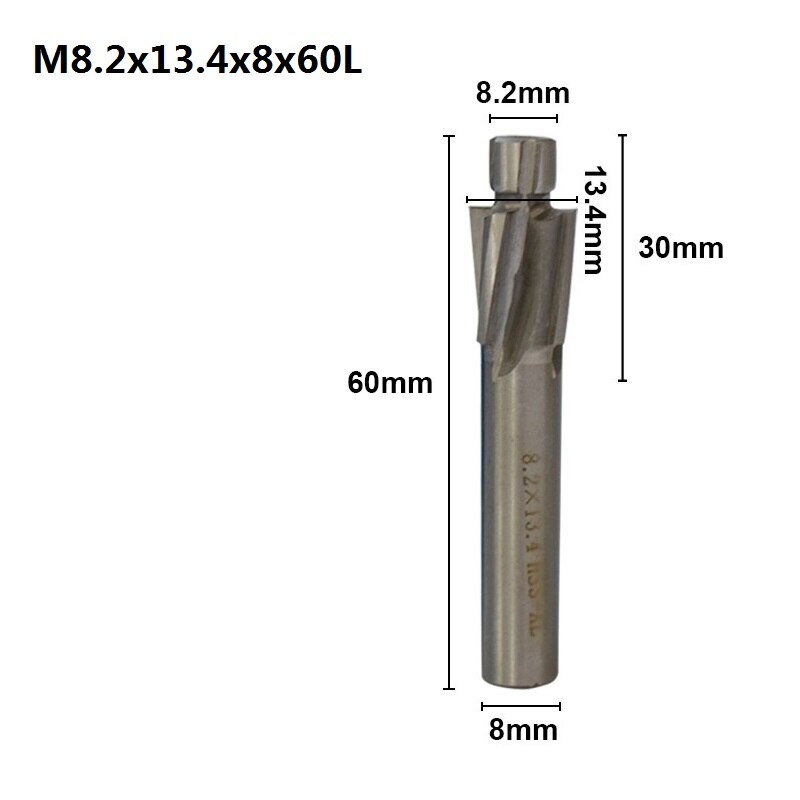 1 unidad de fresa de avellanado XCAN con 4 puntas HSS, herramienta de ranurado piloto de M3.2-M16.5, fresa para taladro de madera/Metal: M8.2x13.4x8x60