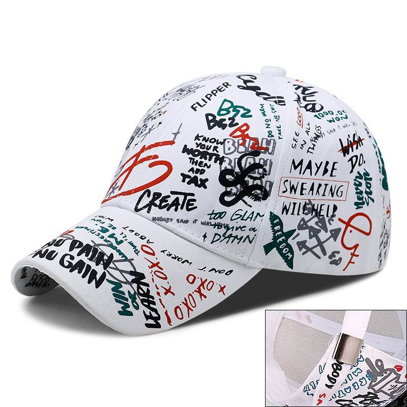 Kagenmo unisex sommer brev graffiti mønster baseball cap stor størrelse 64cm stort hoved baseball hat cool tynd: B