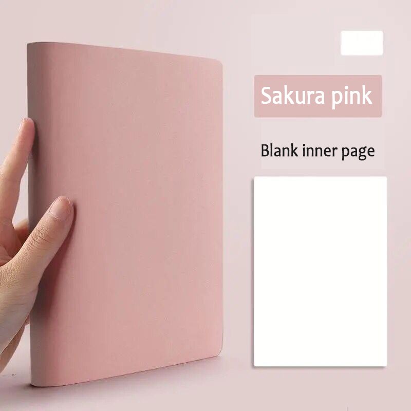 400 Pages Mitation Leather Blank Notebook A5 Daily White paper Note Business Office Daily Work Notepad for Long Writing As: Sakura pink