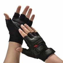 Luvas de couro pu preta para levantamento de peso, 1 par de luvas para treino, exercício e treinamento esportivo