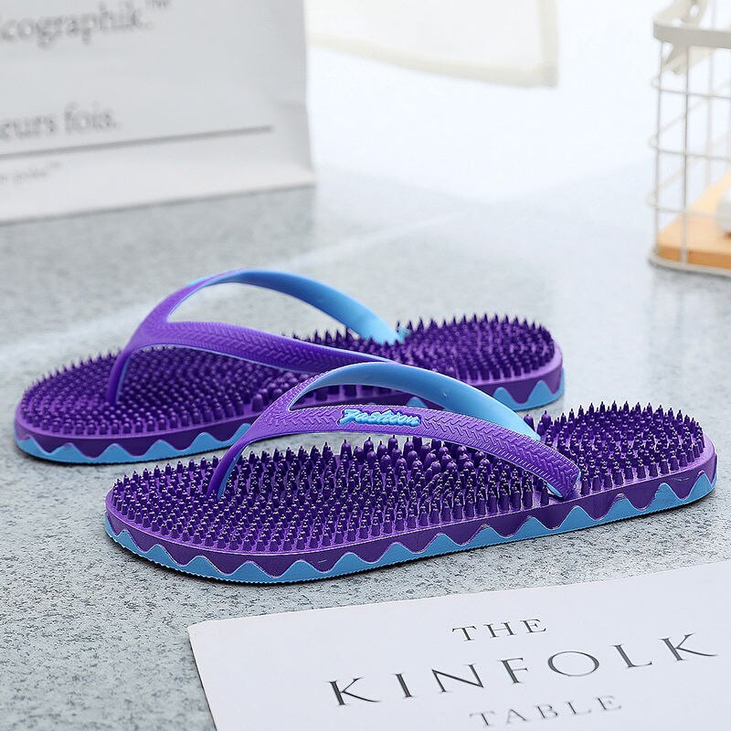 Flip-flops female summer wear non-slip flat bottom simple Korean student plastic soft bottom massage flip-flops: Purple / 9.5
