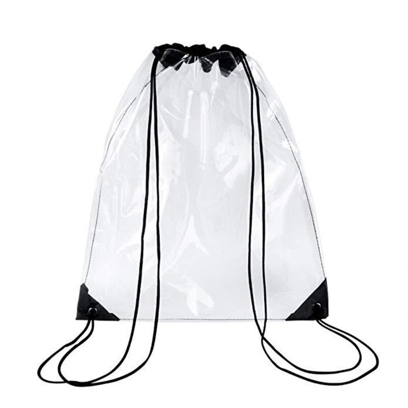 Transparent Drawstring Backpack School Tote Gym Bag Sport Pack: 3TT900886-BK