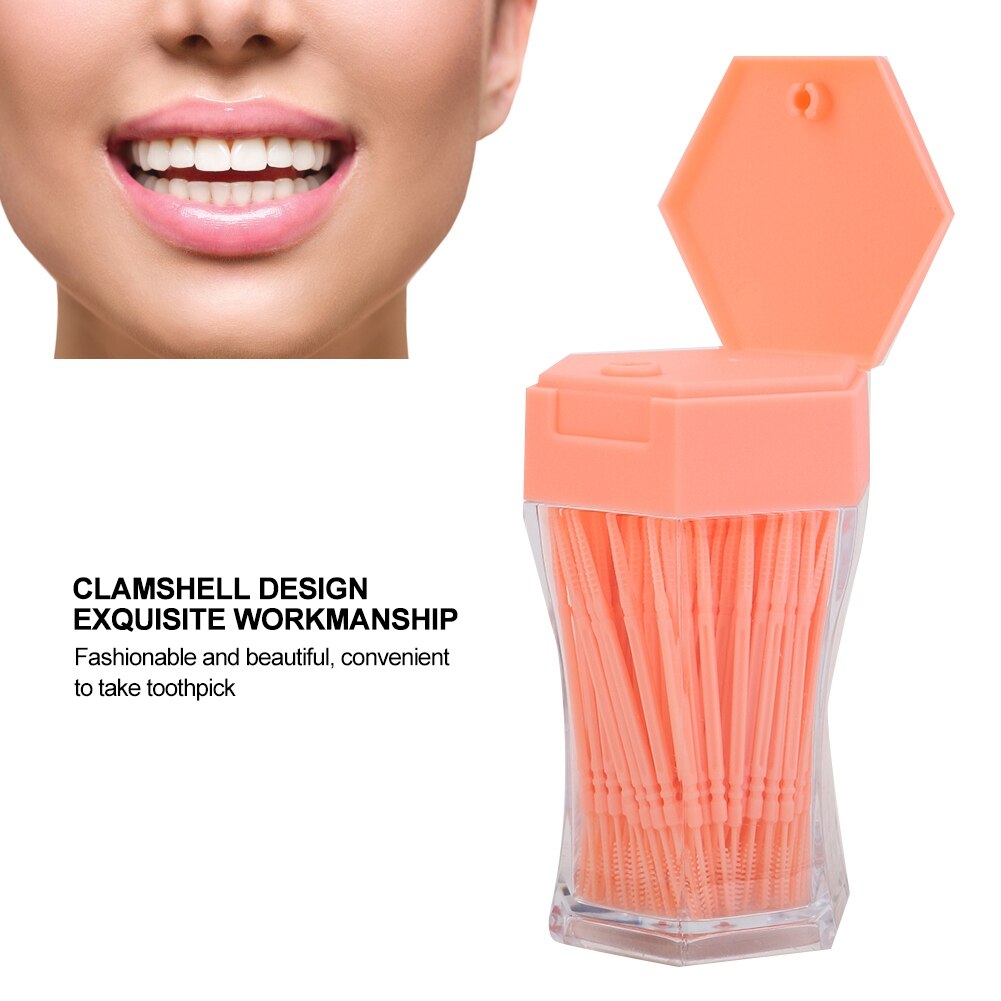 200 Stck Lebensmittel-Klasse Doppel Kopf Zahnstocher Kegel bilden Weichen Bürste Haushalt Reinigung Zahnstein Entfernung Sechseckigen Flaschen Einfache Pack