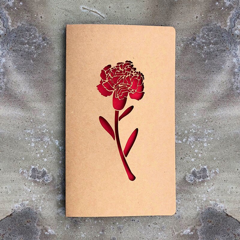 PCS 2 Papel Kraft Retro Tipo Dobrável Cartão Da Flor Do Coração da Festa de Aniversário de Casamento Convites Cartões Em Branco do Presente Do Vintage: Carnation