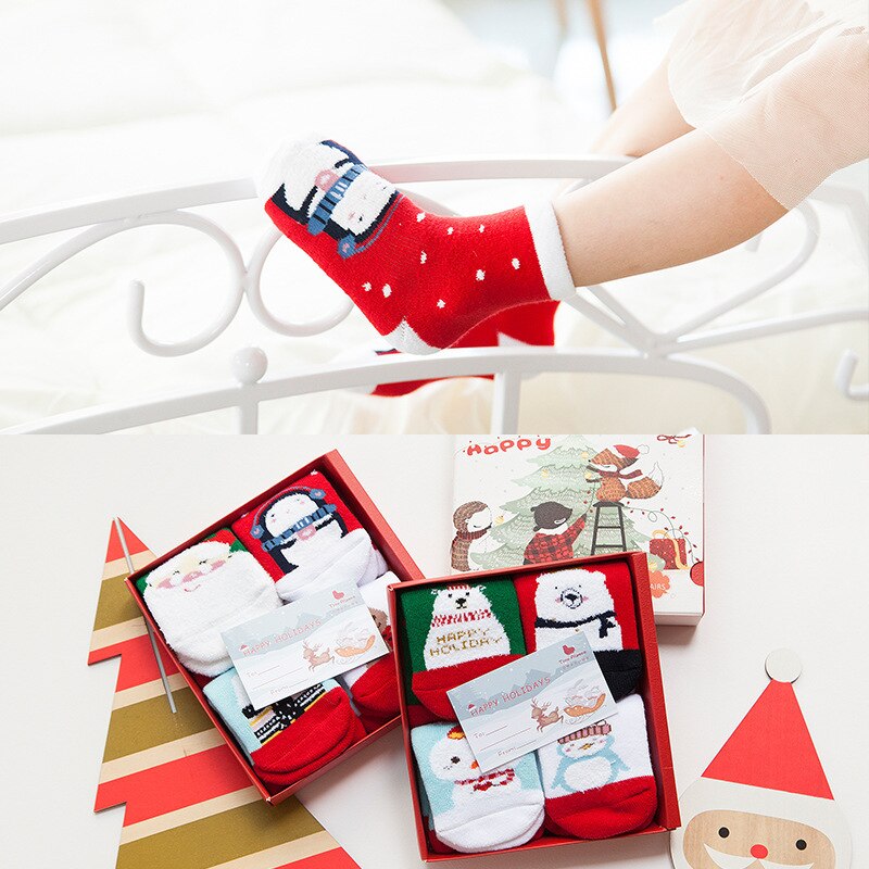 4pair/box Exquisite Christmas Boxed Children's Socks Christmas Socks Set Baby Socks for kids girl