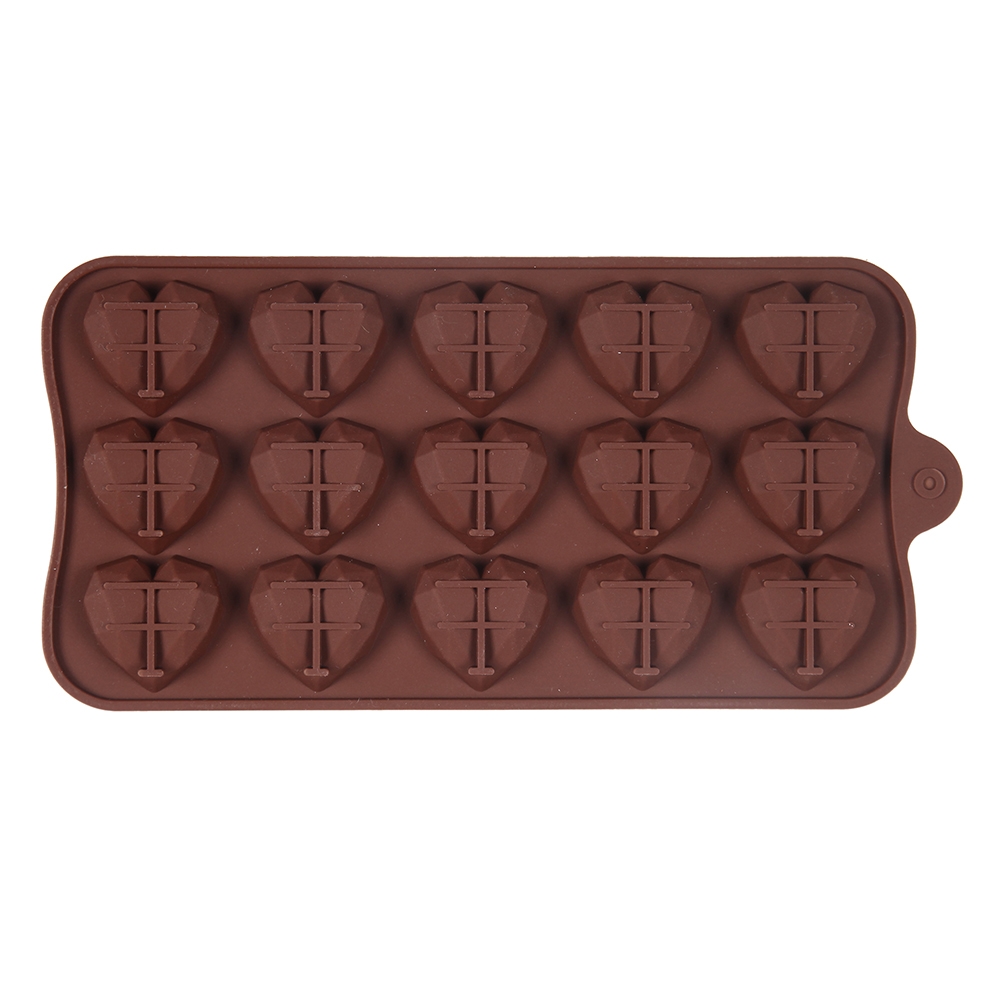 Moule à chocolat en Silicone en forme de cœur, diamant à 15 cavités, fait à la main, pour biscuits, bonbons, gelée, laque, cire, particules, 1 pièce