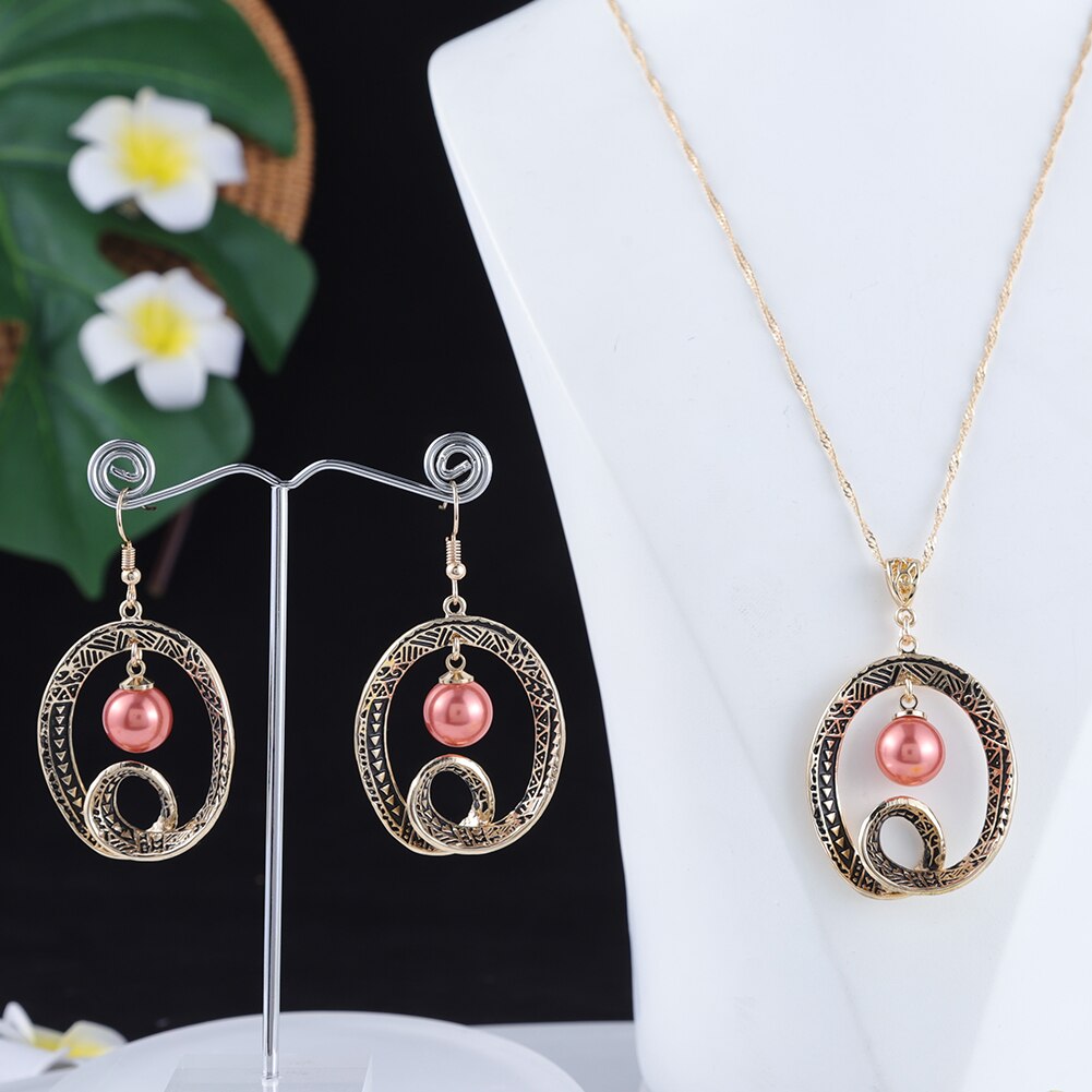 SophiaXuan Schmuck setzt Hibiskus Blumen Perle Halskette einstellen hawaiisch Polynesian Gold Überzogene Halskette setzt für Frauen: ZH0612GODPK