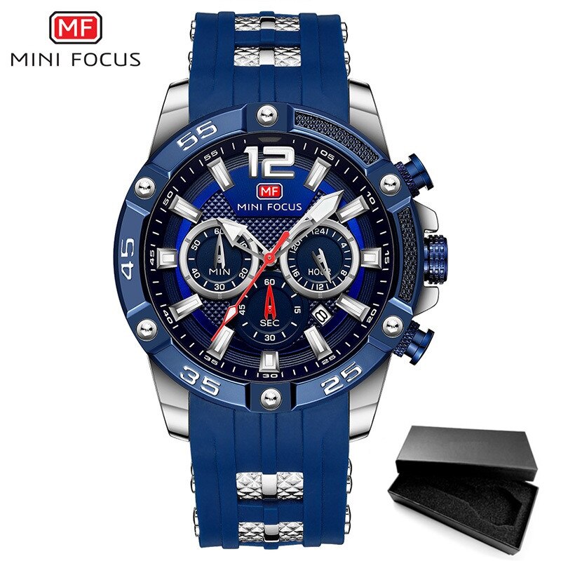 Reloj deportivo MINI FOCUS a la resistente al agua para Hombre, relojes de lujo de , Reloj Masculino de cuarzo, correa de silicona para Hombre: BUSV