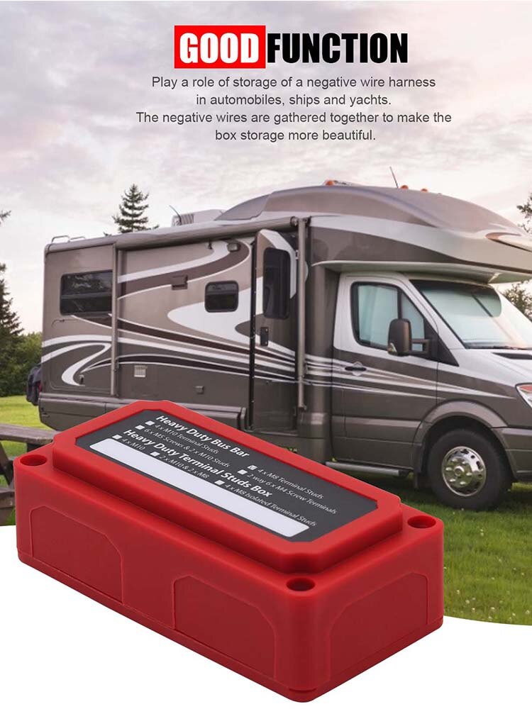 300A High Bus Bar Box Distribution Box With Screw On Cover 300A Terminal Studs Busbar Ground Distribution Block Kit Car Truck