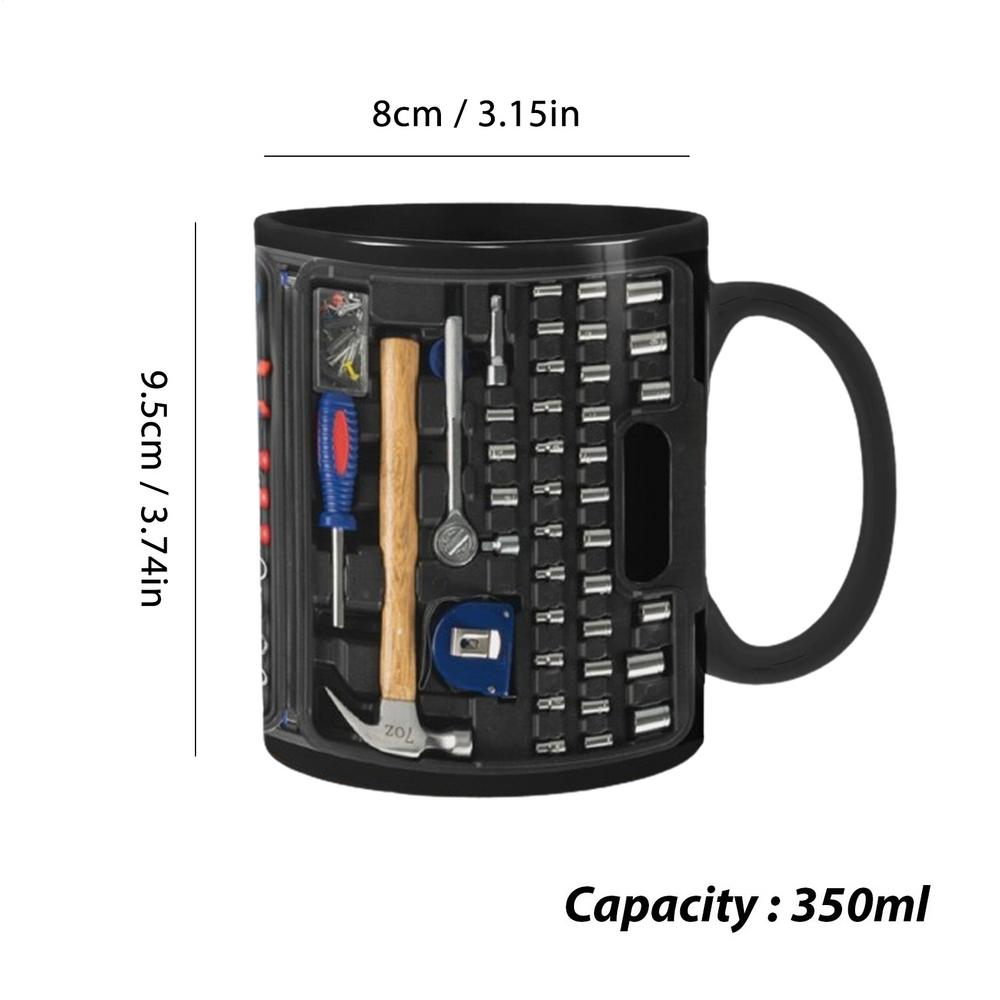 Taza negra mecánica, taza de café de cerámica negra para mecánica, caja de herramientas grande, taza de café, taza de té para whisky, cerveza, jugo, sopa, agua: Negro