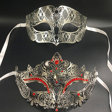 Luxus Metall Filigrane Strass Venezianischen Partei Maske Maskerade Paar Liebhaber WEIHNACHTEN Veranstaltung Hochzeit Maske viel: Silber- rot Diamant