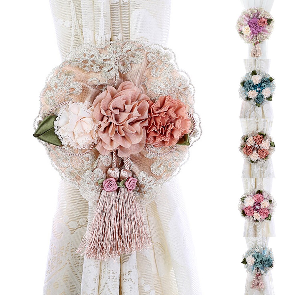 2 Stuks Bloemen Gordijn Tieback Elasticiteit Gordijn Bandjes Metalen Strass Gordijnen Houder Clips Bloem Vormige Gordijn Accessoires