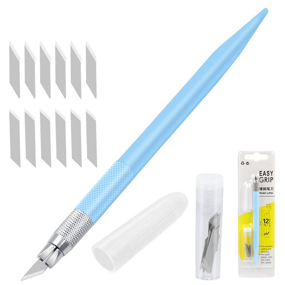 Blade Metal Handle Scalpel Knife Wood Paper Cutter Craft Pen Engraving Cutting Supplies DIY Stationery Utility Knife: light blue