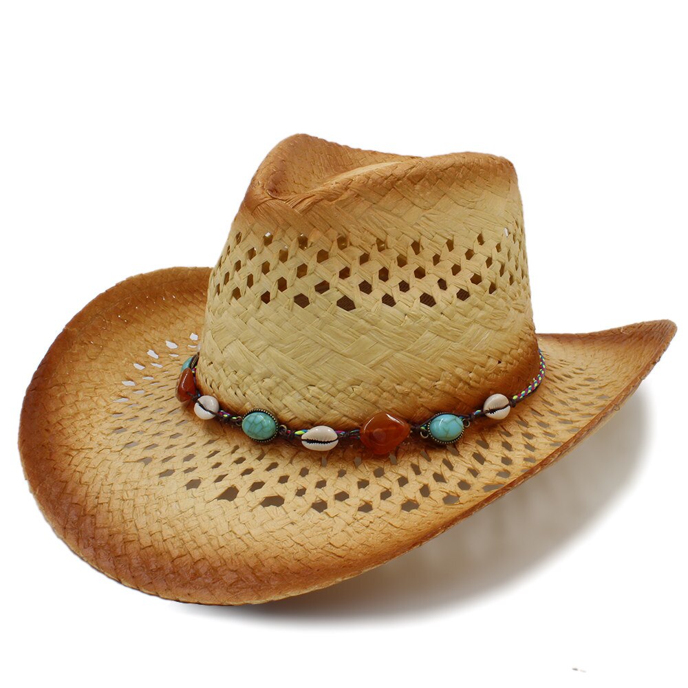 Frauen Männer Western Cowboy Hut WithLeather Punk Band Handgemachte Webart Sombrero Cowgirl Hut Größe 58 cm A0130: Default Title