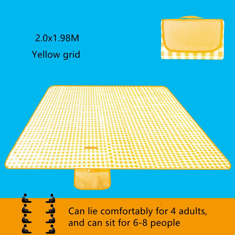 Outdoor Mat Picnic Blanket Waterproof Machine Washable Portable Camping Picnic Ground Mat Folding Beach Blanket: Yellow grid