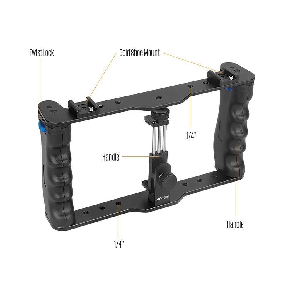 Andoer Professionele Dual Handheld Smartphone Fotografische Beugel Houder Kooi Rig Diy Telefoon Video Stabilizer Voor Smartphones