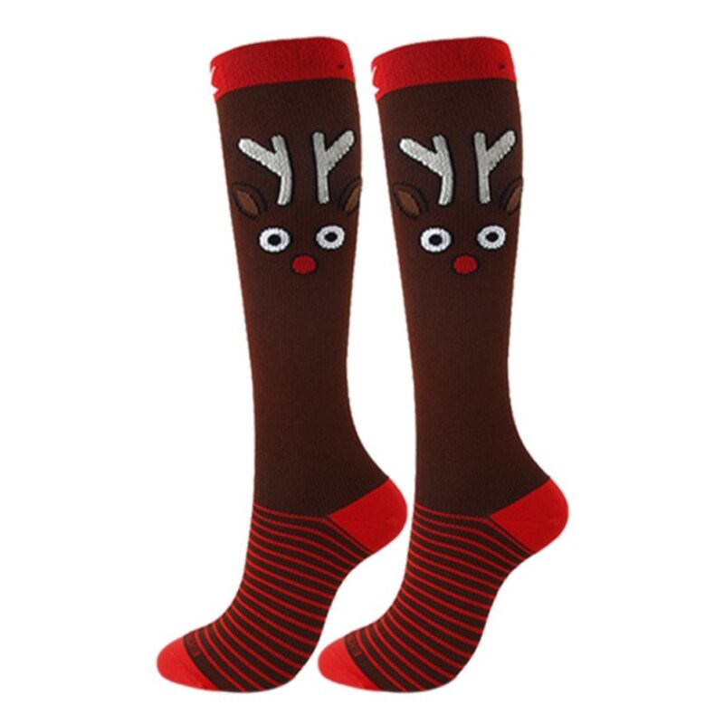 Dames heren sokken kerst compressiekousen druksokken elandenpatroon elastische kniekousen hardloopsokken: Xw0982a / 2