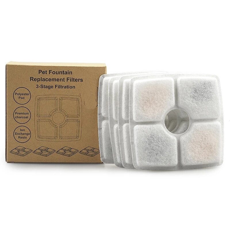 Filtro de carbón activado para fuente de agua para gato, dispensador para fuente de agua para mascotas, redondo, de repuesto: Square filter / 4PCS