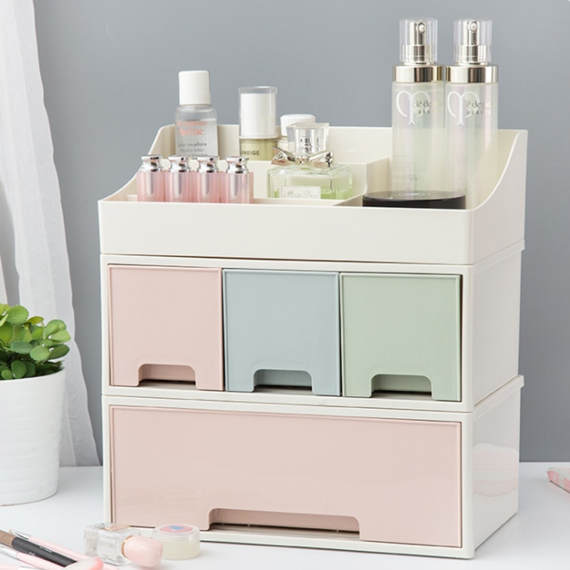 Syth skrivebord blank plast kosmetikk arrangør sminke oppbevaringsbokser søppel plast kosmetikk oppbevaringsboks mangfoldig kosmetisk arrangør