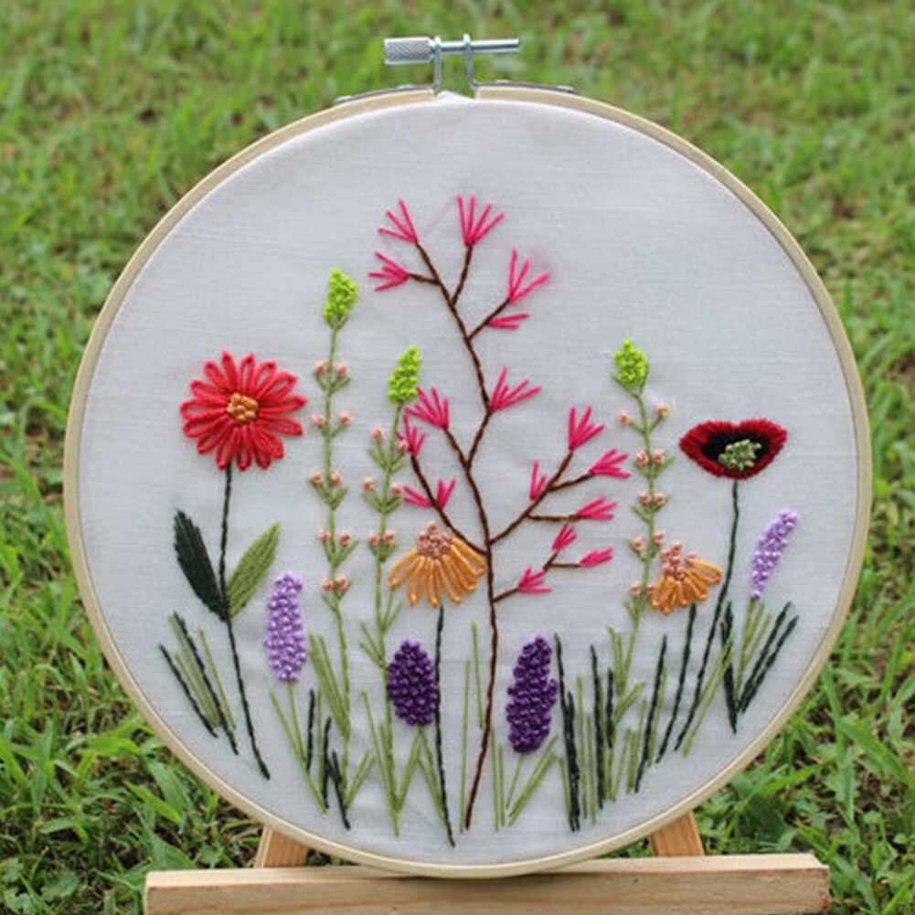 Cross Stitch Embroidery Starter Kit Craft Tool Sewing Stamped DIY With Needles Home Decoration Plants Pattern Art Needlework