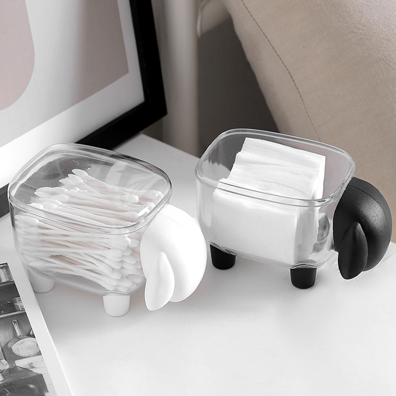 Mini conteneur en plastique en forme de mouton, boîte de rangement pour coton-tige, bijoux, ménage, anti-poussière, bureau de maquillage, organisateur de bureau