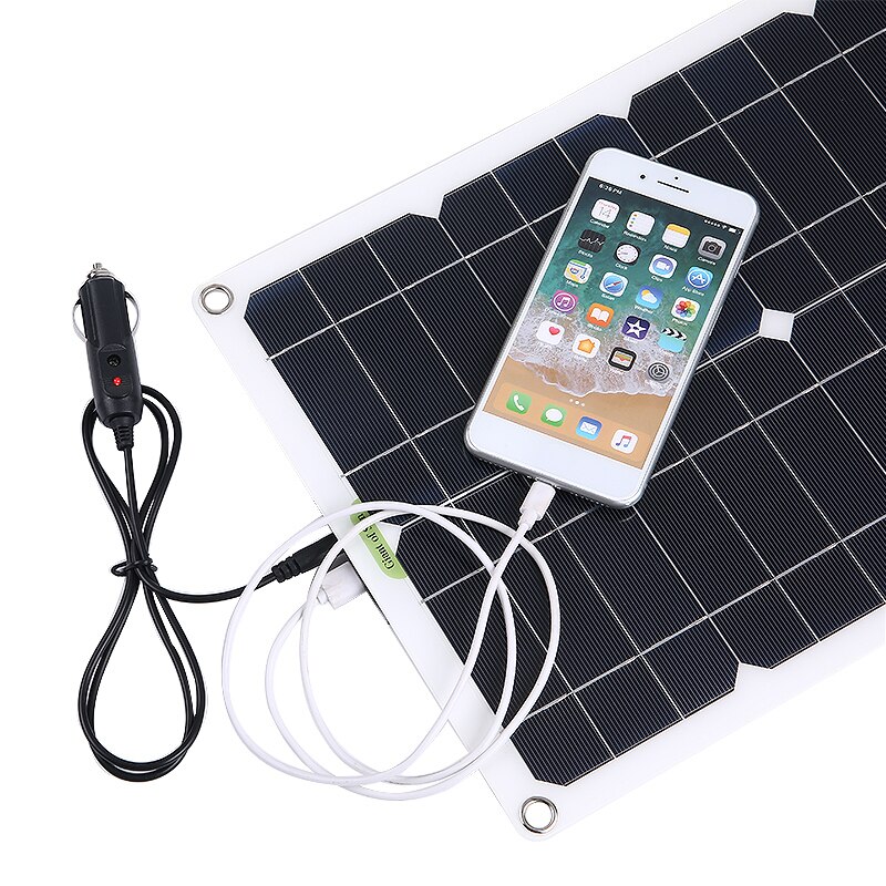 DC Battery Charger + Solar Panel Cell Phone USB + Alligator Clip + Suction Cups For 18V 100W Car Boat Charging Kits