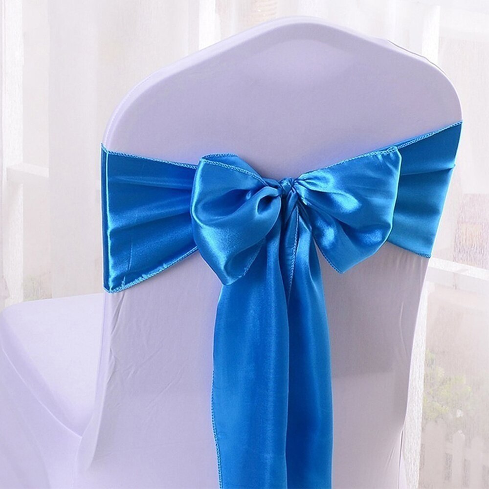 50 stücke Hochzeit Satin- Stuhl Schärpen Gold Hochzeit Stuhl Gürtel Band Organza BöGen Krawatte für Hochzeit Bankett Party-Veranstaltung Liefert pfirsich: Schleife-königlich Blau