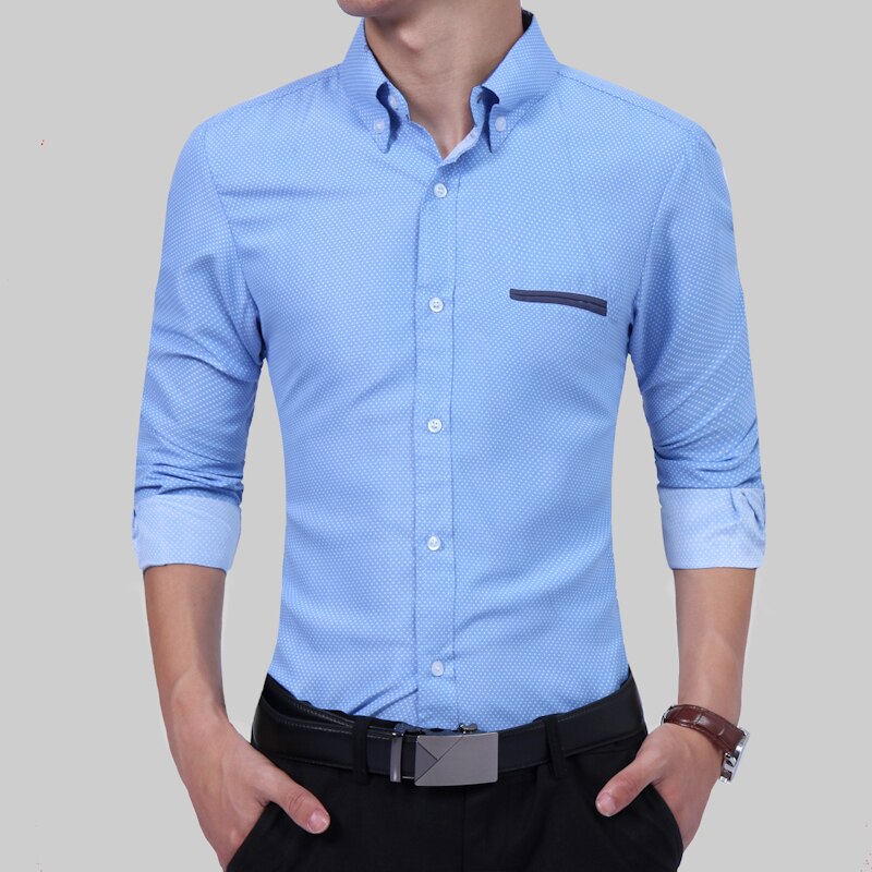 Skjorta män mäns business casual prickig långärmad skjorta ungdom moderiktig england stil herrskjorta kläder