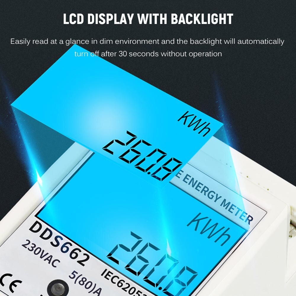 220V Digital Electric Energy Meter Single Phase DIN Rail Electricity Meter One Phase Two Wire Multifunction Electrical Meter