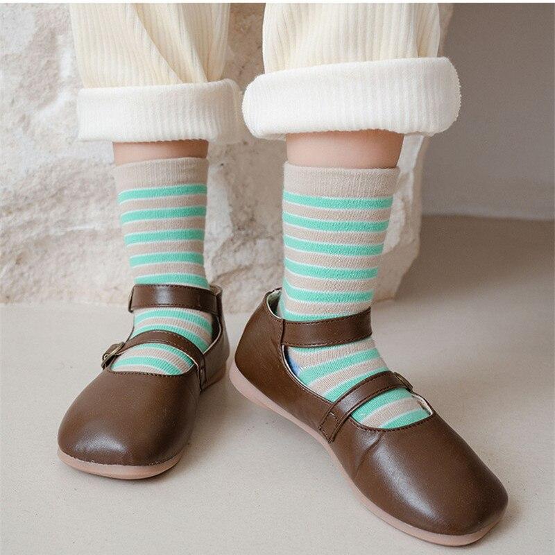 3 paires printemps automne enfants chaussettes coton chaussettes pour garçon rayé chaussettes décontractées enfants filles enfants Sport chaussettes 1-8Y