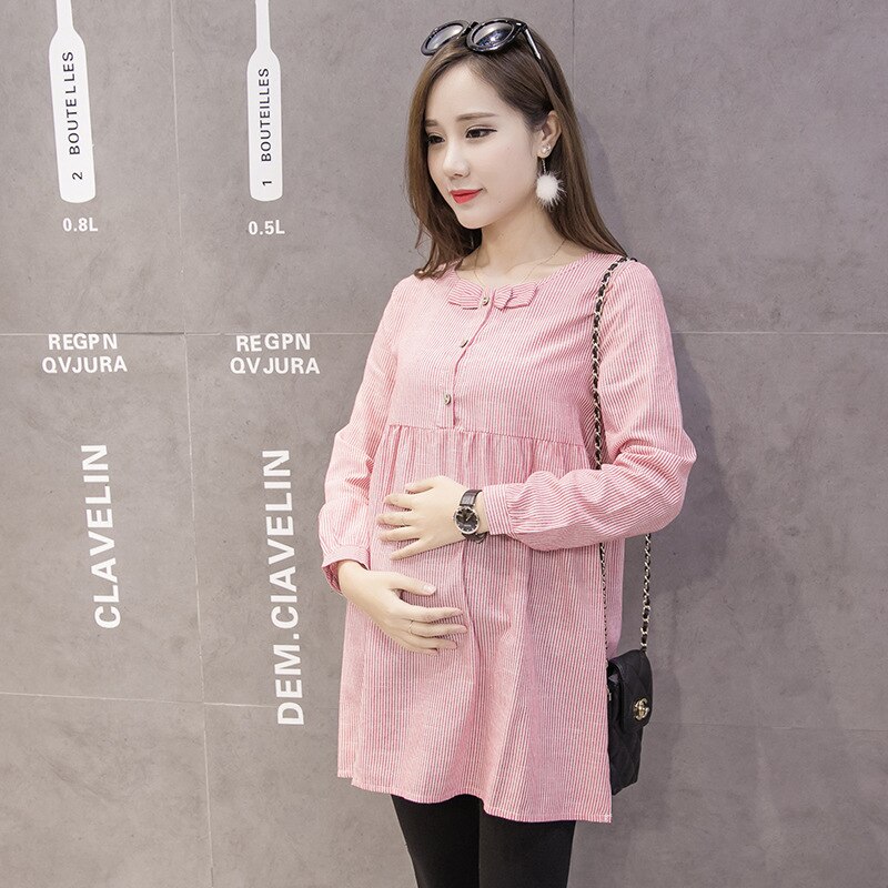 Blusa de maternidad con lazo a rayas, camisa para mujeres embarazadas, vestido, ropa de embarazo, blusa, tops premamá, camisas de de Primavera