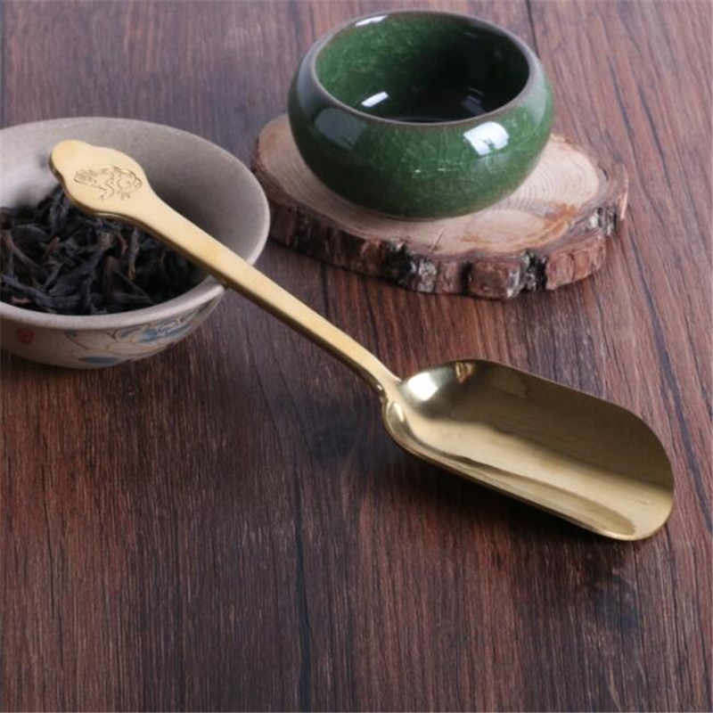 Cuillère à thé à Long manche or pelle à thé chinoise Kongfu cuillères à thé épaisse une petite cuillère à thé spatule à thé accessoires à thé 1 pièce
