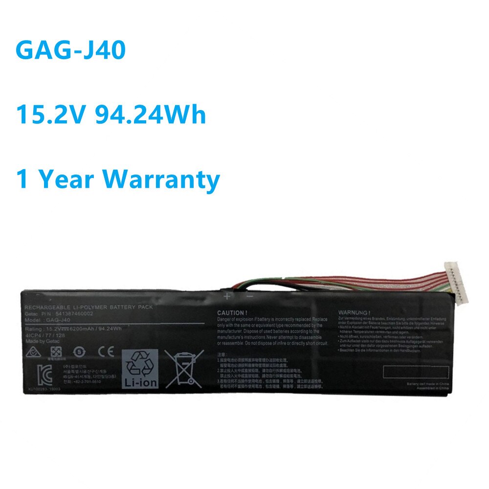 Batería para portátil Gigabyte Aorus X7 Dt V7 V8 V6 Aero 15 14 V7 14-W-CF2 15x15w 14-P64WV6 GAG-J40 15,2 V 94.24Wh, P64Wv7-De325Tb