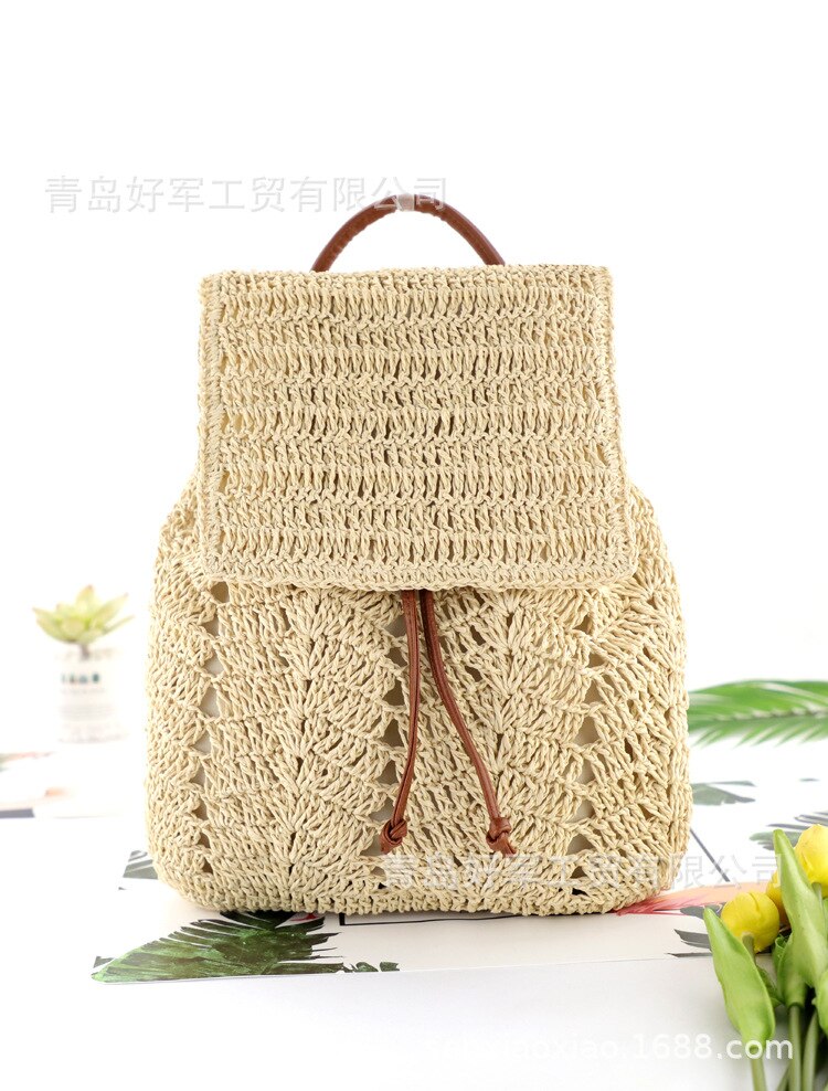 Mochila de paja tejida para mujer, mochila multifunción de paja, bolso escolar de paja, informal para playa, bolsa de libros de viaje para chica,: beige