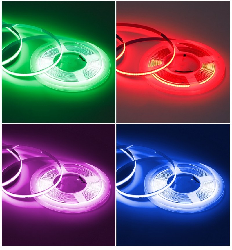 Bande lumineuse LED COB flexible, DC 12V 24V, 8mm, PCB 384 gible/m, rouge/vert/bleu/bleu glacier/rose/or 5m