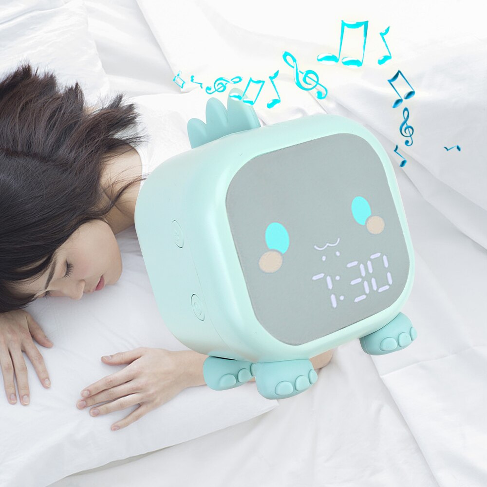 HOOMIN Kids Alarm Clock Children's Sleep Trainier Digital Cute Dinosaur Bedside LED Clock With Voice Control Temperature Display