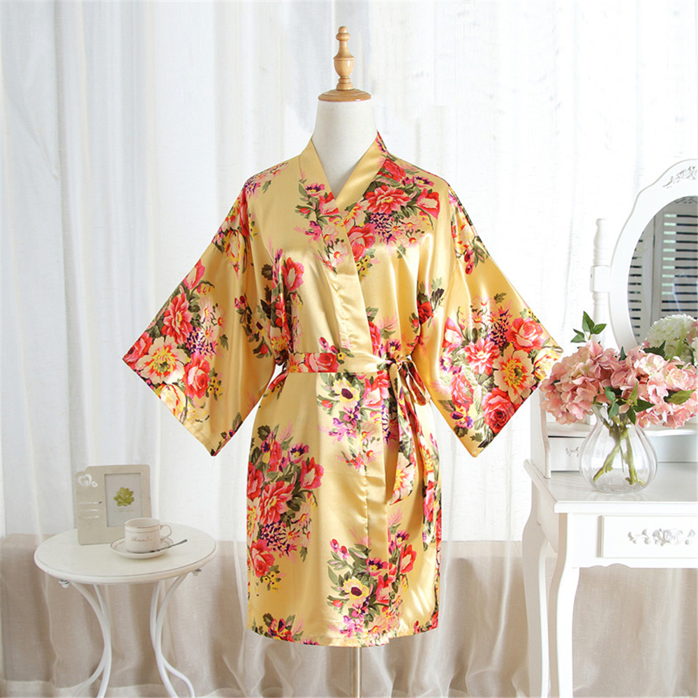 Vrouwen Badjas Sexy Losse Bruiloft Gewaad Casual Lounge Nachtkleding Kimono Print Pioen V-hals Mini Home Kleding: Blauw