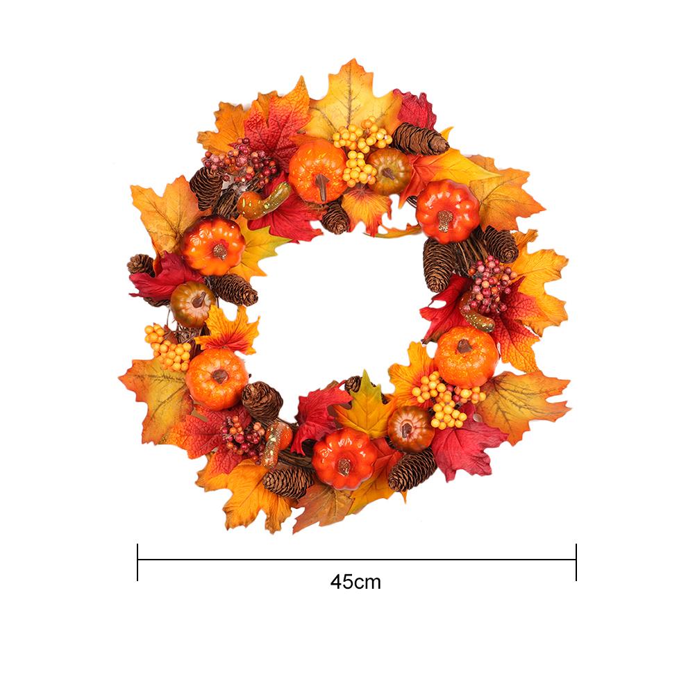 45cm Wreath Autumn Harvest Maple Leaf Pumpkin Front Door Wreath Front Door Home Decor Thanksgiving Party Supplies With Led