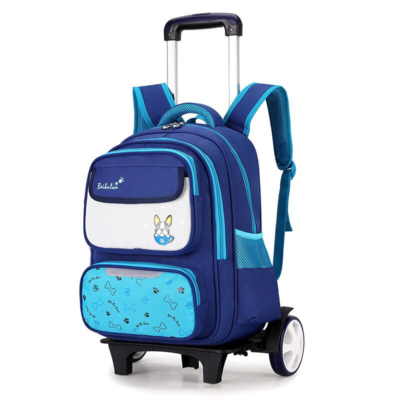 Afneembare trolley schoolrugzak tassen met wieltjes kinderschooltas jongens basisschoolrugzakken meisjes schooltassen sac a dos enfant: Grote wielen hemelsblauw