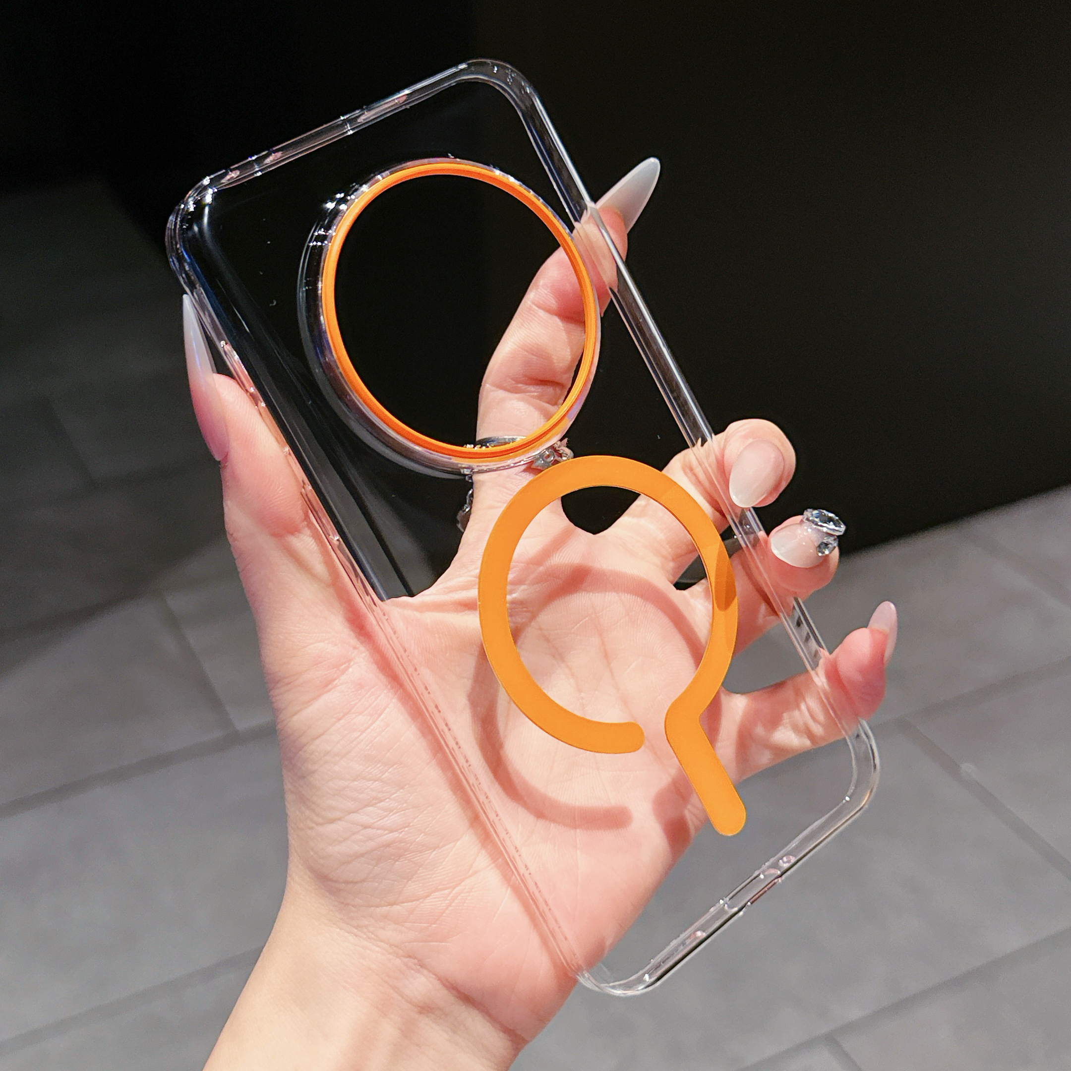 Étui pour Honor Magic 7 Pro Magsafe Transparent dur PC magnétique sans fil charge clair mince couverture pour Honor Magic 7 7Pro coque: Orange / For Magic 7 Pro