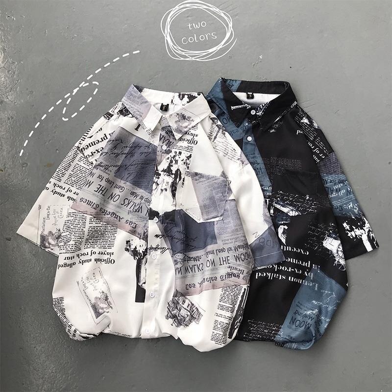 Menn skjorter korte ermer trykt løs fritidsskjorte sommer koreansk stil ulzzang street wear all match studenter herre topper