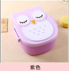 Tegneserie babymad retter ugle bærbar boks børn bento container frugt snack opbevaring kasser udendørs rejse sikkerhed  t2159: Lilla