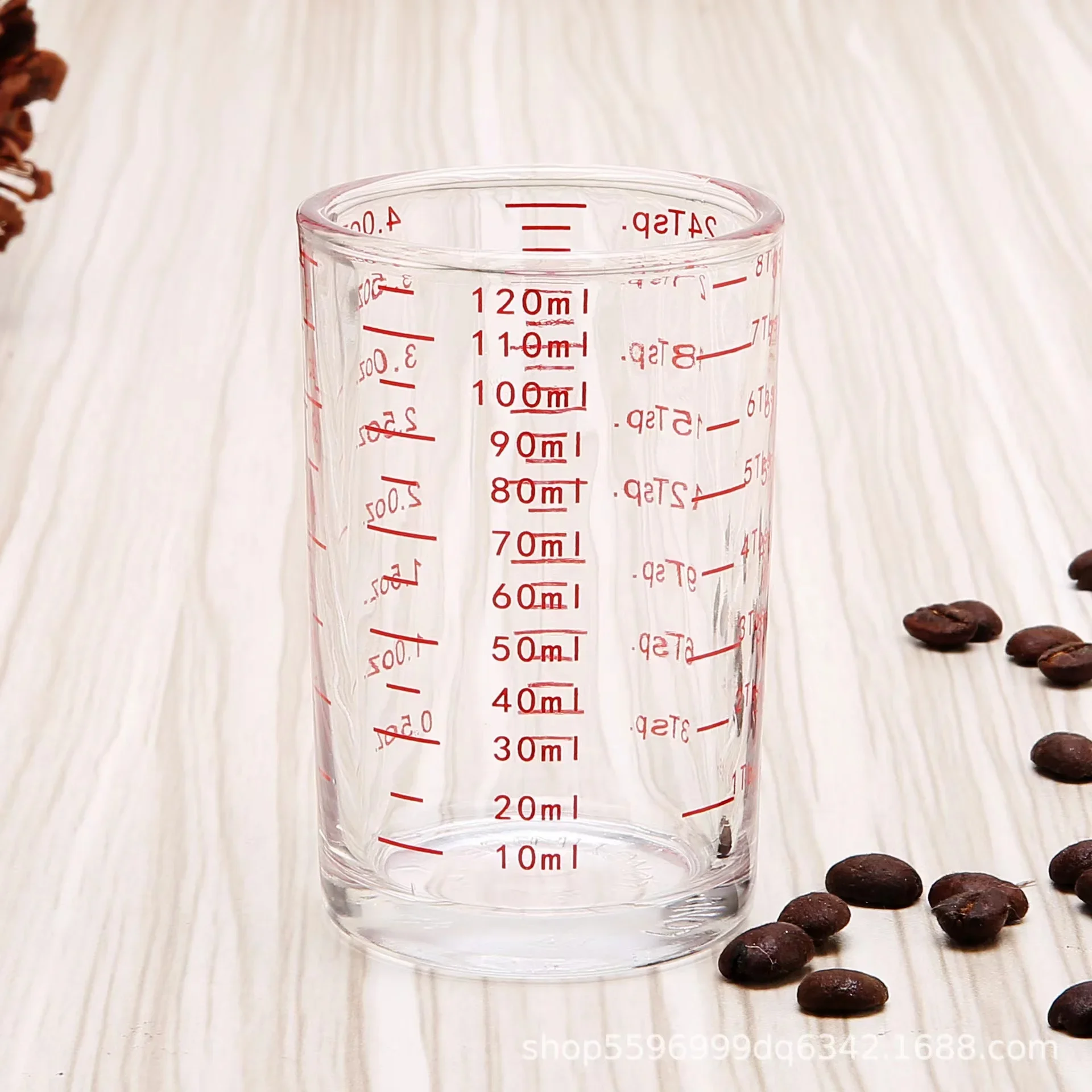 Taza medidora de vidrio resistente al calor, Jigger Vaso de Leche, vaso de onza de vidrio con escala para café expreso, 90/120ml: Red / 120ml