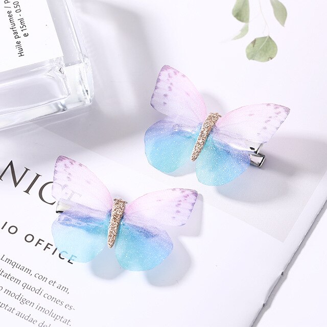 2PCS/Set Baby Fairy Shining Butterfly Hairpins Sequins Hair Clips Barrettes Colorful Clip Kids Party Wedding Cosplay Photography: 1