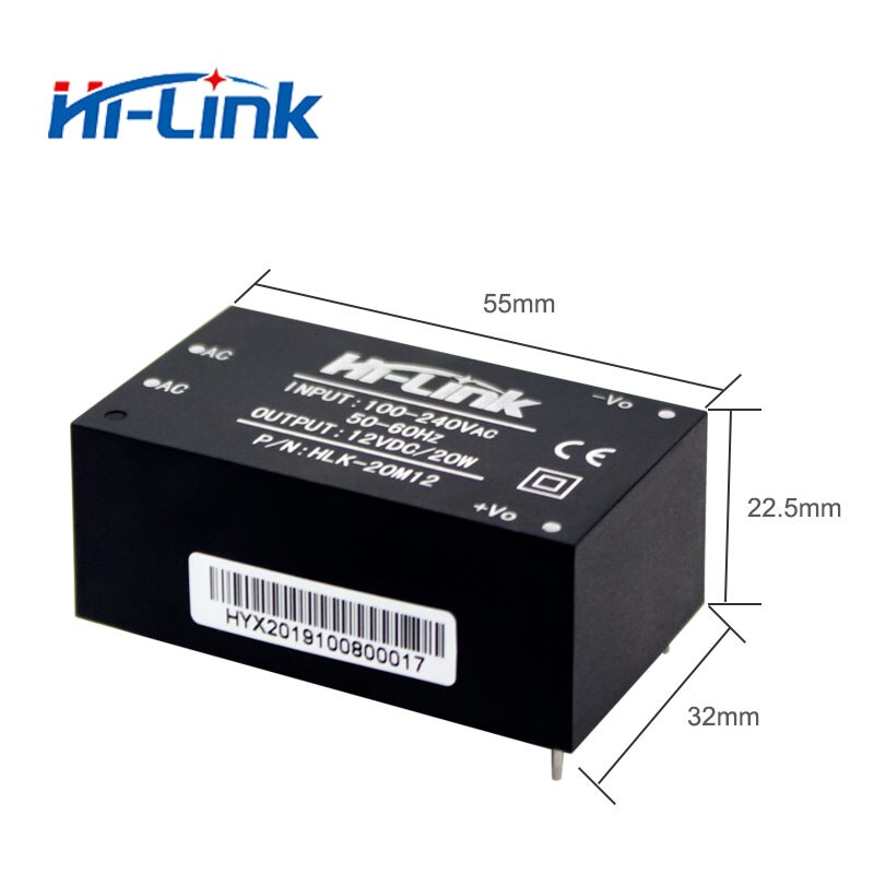 5 stk/parti hei-link hlk -20 m 12 220v 12v 20w ac dc kompakt isolert trinn ned strømforsyningsmodul