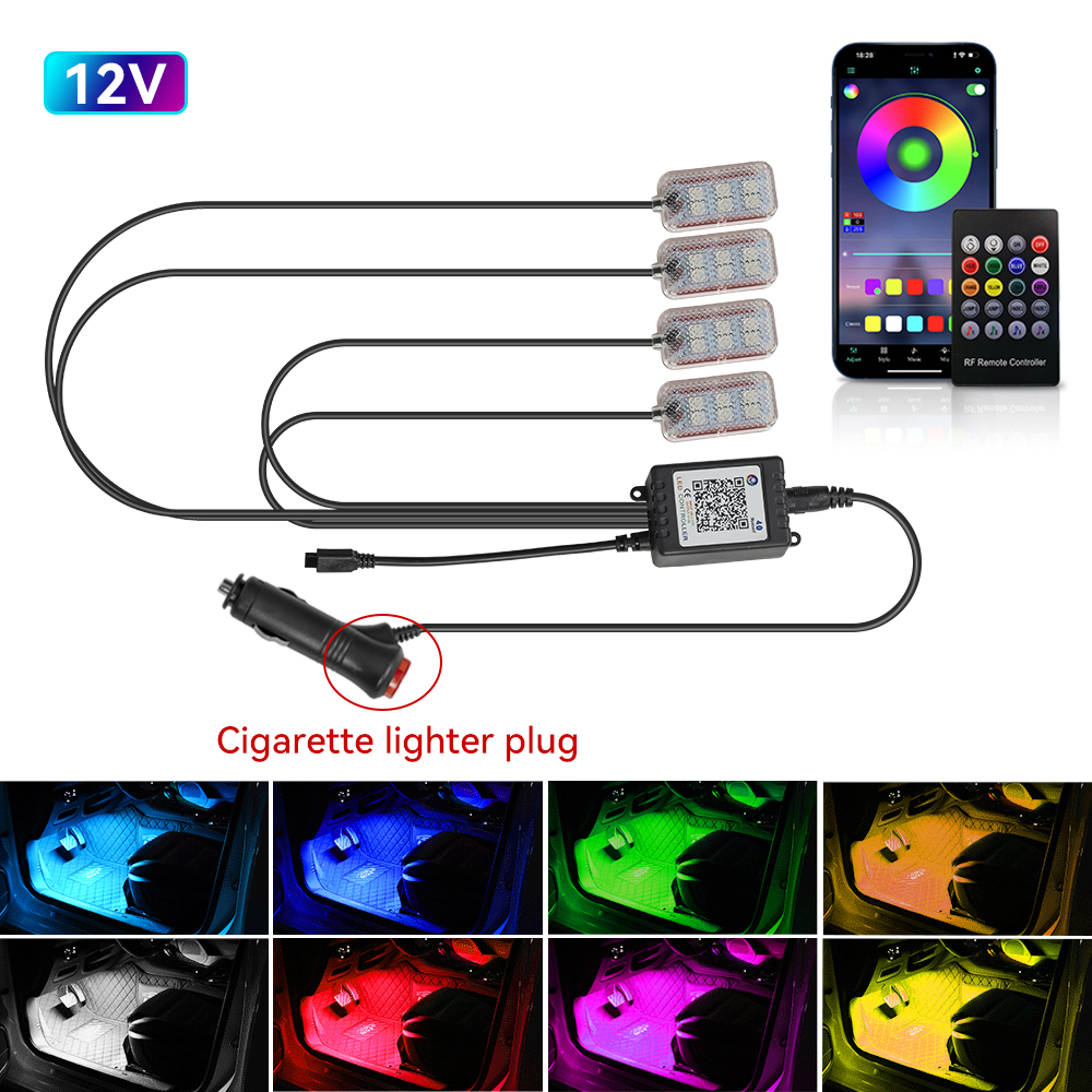 Tira de luces LED para Interior de coche, Kit de retroiluminación de iluminación de neón con aplicación remota USB, Control de música, lámparas decorativas RGB automáticas: Azul